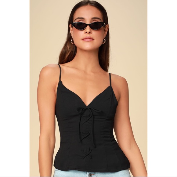 Lulus’s Ready or Not Black Lace-Up Top - Picture 1 of 4
